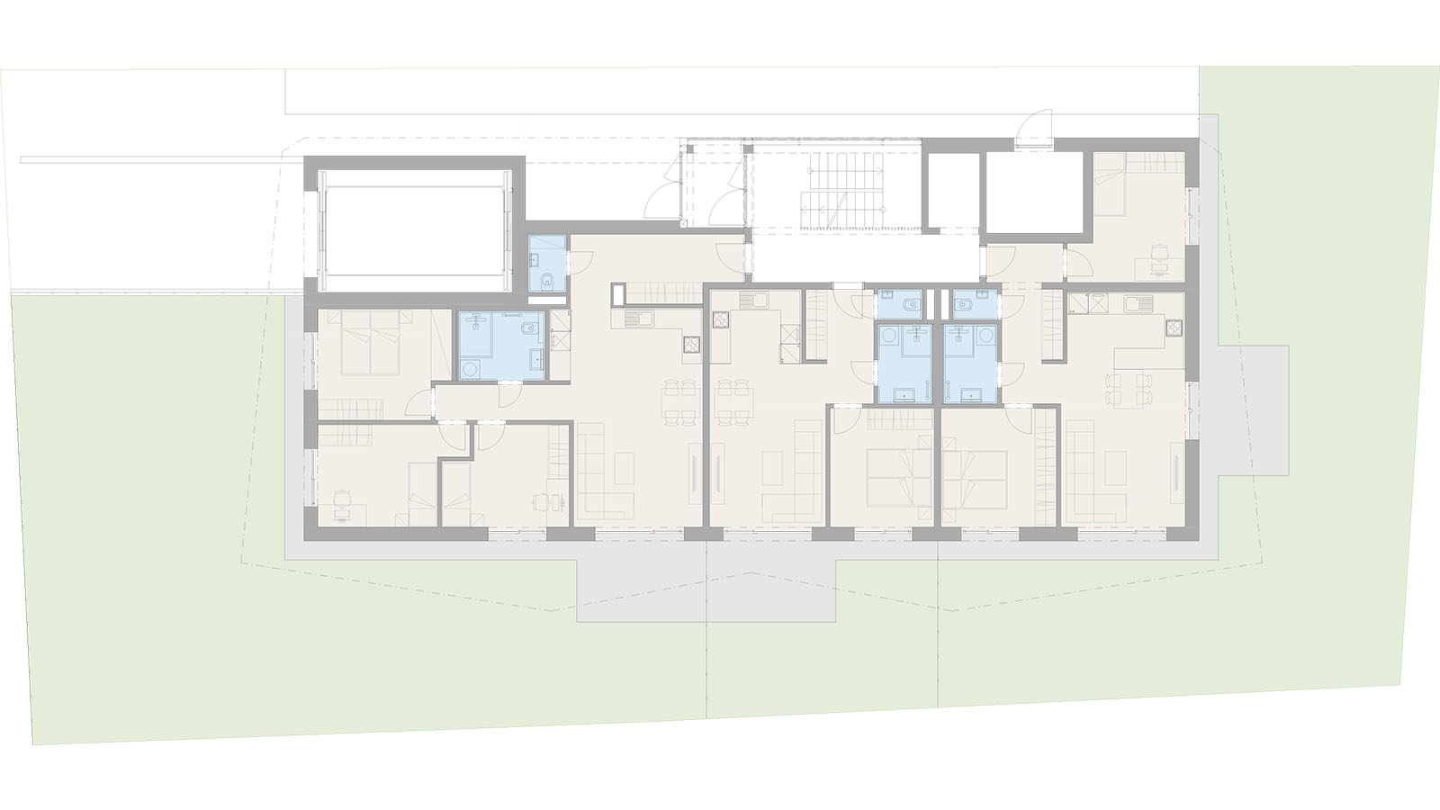 Pôdorys troch bytov na 1. podlaží Park Residence