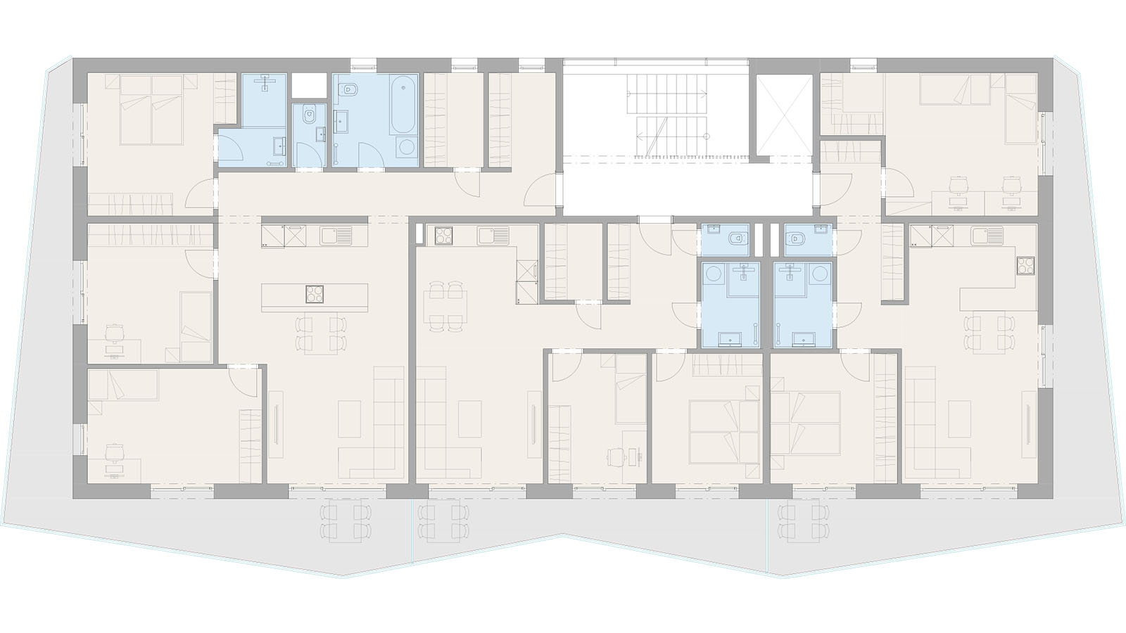Pôdorys troch bytov na 2. podlaží Park Residence